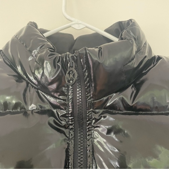 MICHAEL Michael Kors Black Patent Quilted Puffer Jacket Coat Size S - Picture 7 of 9